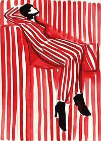 A poster depicting a person in a striped outfit that blends into the background-3