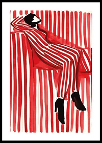 A poster depicting a person in a striped outfit that blends into the background-0