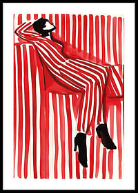 A poster depicting a person in a striped outfit that blends into the background-0