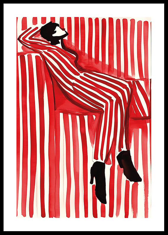 A poster depicting a person in a striped outfit that blends into the background-12