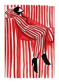 A poster depicting a person in a striped outfit that blends into the background-1