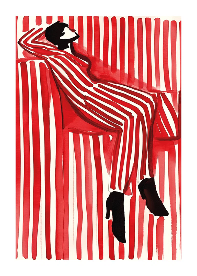 A poster depicting a person in a striped outfit that blends into the background-12