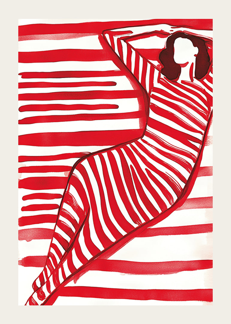 Bold and modern silhouette in red and white, full of movement and style-12