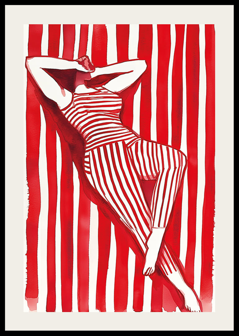 Een vrouw rustend in rode en witte strepen creëert een hypnotiserende harmonie-12