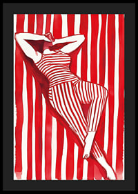 A woman resting in red and white stripes creates a hypnotic harmony-4