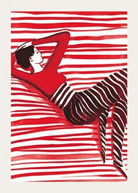 Relaxed elegance in red dreaming about the harmony of lines-3