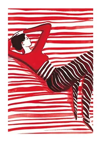 Relaxed elegance in red dreaming about the harmony of lines-1