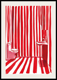 Une affiche de salle de bain audacieuse et dynamique avec des rayures rouges et blanches-2