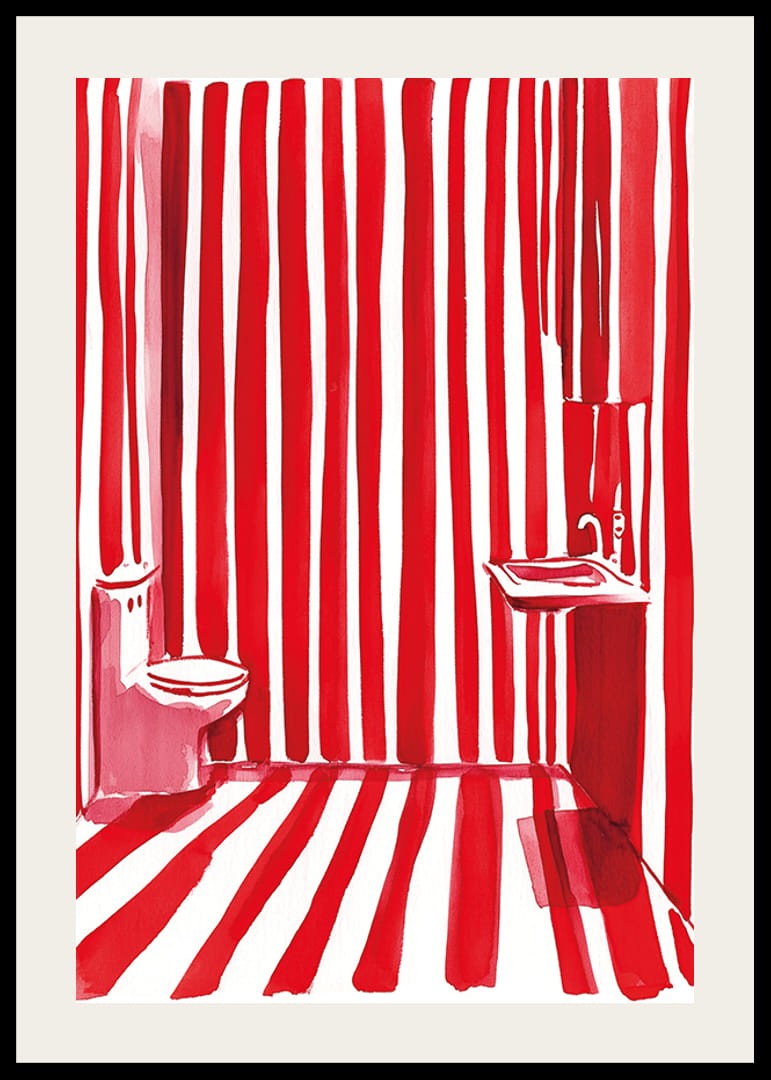 Une affiche de salle de bain audacieuse et dynamique avec des rayures rouges et blanches-12