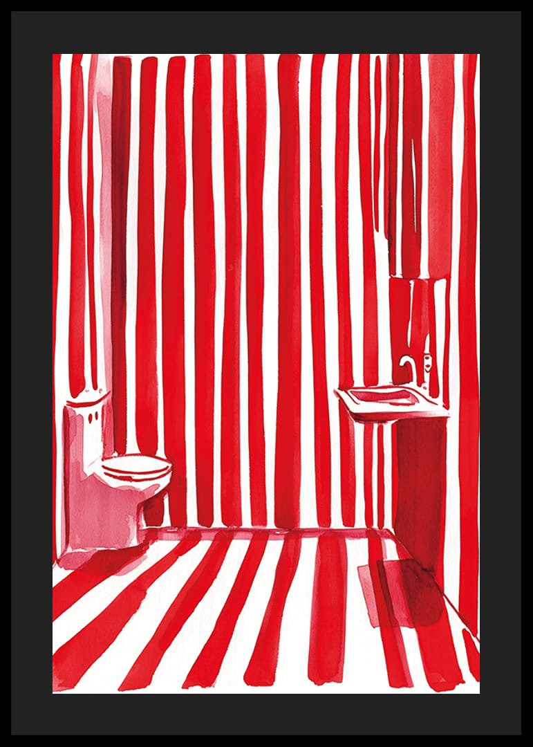 Une affiche de salle de bain audacieuse et dynamique avec des rayures rouges et blanches-12
