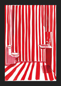 Une affiche de salle de bain audacieuse et dynamique avec des rayures rouges et blanches-5
