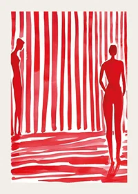 Röda silhuetter och ränder skapar dramatik och mystik på denna poster-3