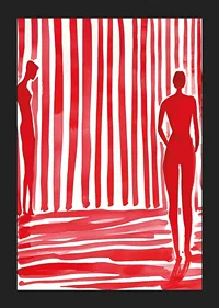 Röda silhuetter och ränder skapar dramatik och mystik på denna poster-5