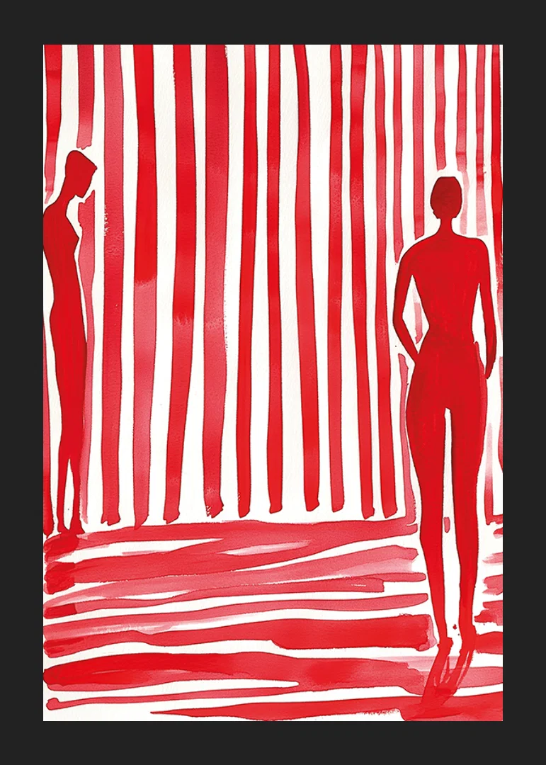 Röda silhuetter och ränder skapar dramatik och mystik på denna poster-12