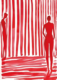 Röda silhuetter och ränder skapar dramatik och mystik på denna poster-7