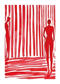 Röda silhuetter och ränder skapar dramatik och mystik på denna poster-1