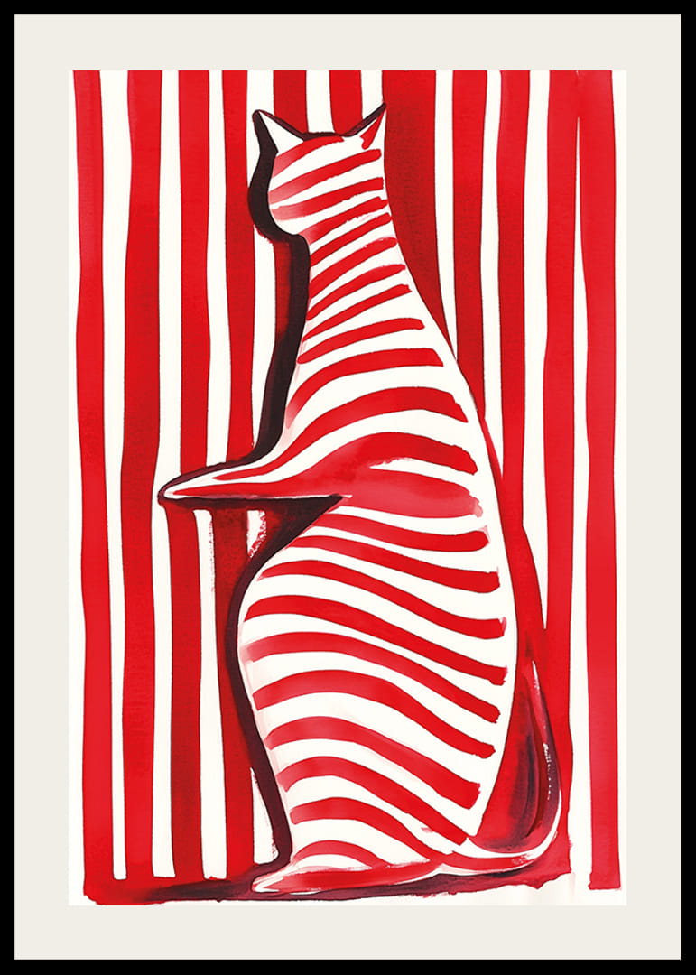 En katt i rött och vitt skapar en livfull visuell effekt-12