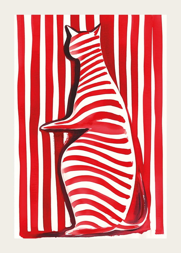 En katt i rött och vitt skapar en livfull visuell effekt-12