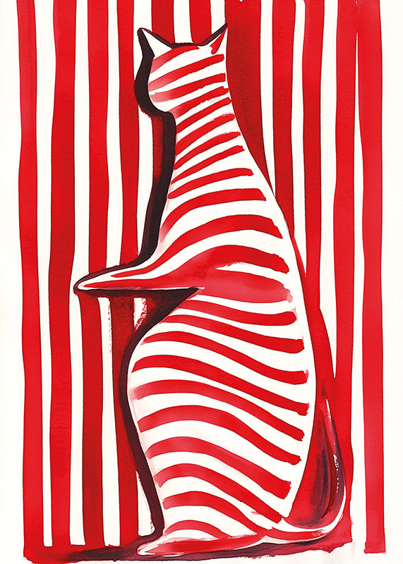 A cat in red and white creates a vibrant visual effect-12