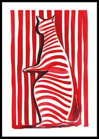 A cat in red and white creates a vibrant visual effect-0