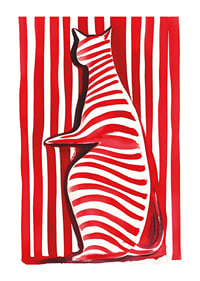 A cat in red and white creates a vibrant visual effect-1