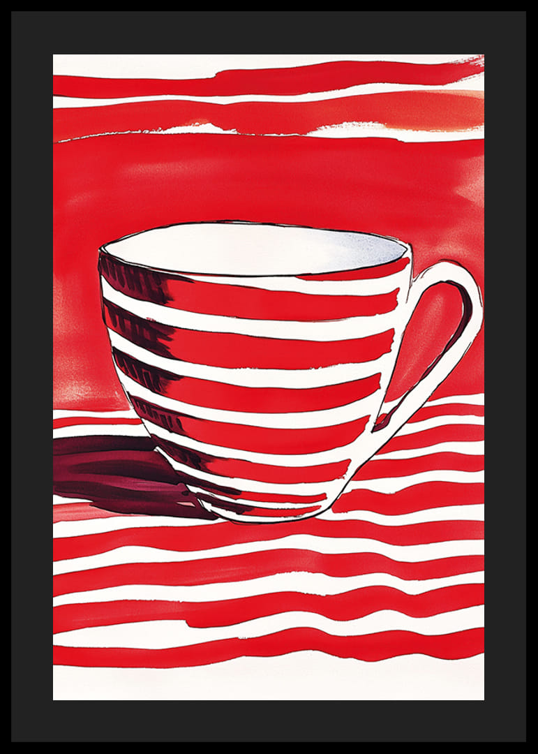 Červené prúžky vytvárajú živý kontrast v tomto podmanivom motíve šálky-12