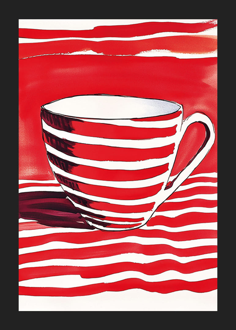 Červené prúžky vytvárajú živý kontrast v tomto podmanivom motíve šálky-12