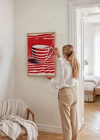 Red stripes create a vibrant contrast in this captivating motif of a cup-8