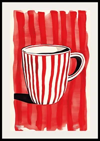 Captivating red and white mug against vibrant striped background pattern-2