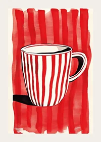 Captivating red and white mug against vibrant striped background pattern-3