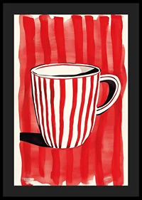 Captivating red and white mug against vibrant striped background pattern-4