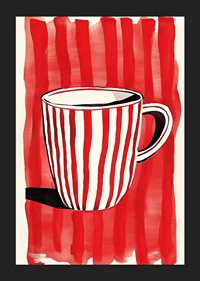 Captivating red and white mug against vibrant striped background pattern-5