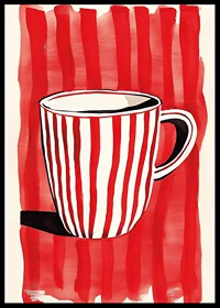 Captivating red and white mug against vibrant striped background pattern-6