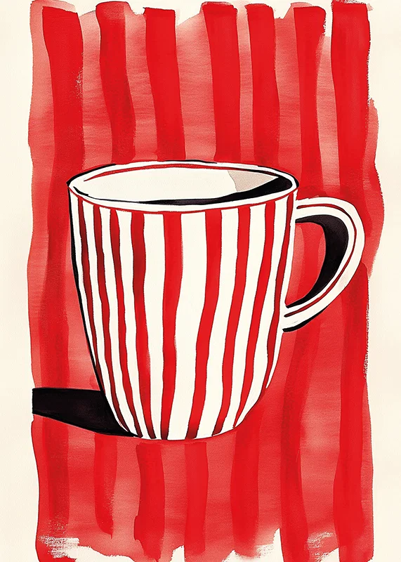 Captivating red and white mug against vibrant striped background pattern-12