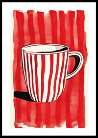 Captivating red and white mug against vibrant striped background pattern-0