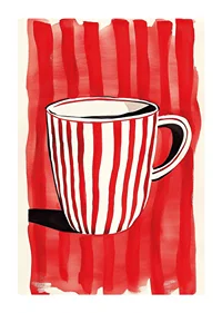 Captivating red and white mug against vibrant striped background pattern-1