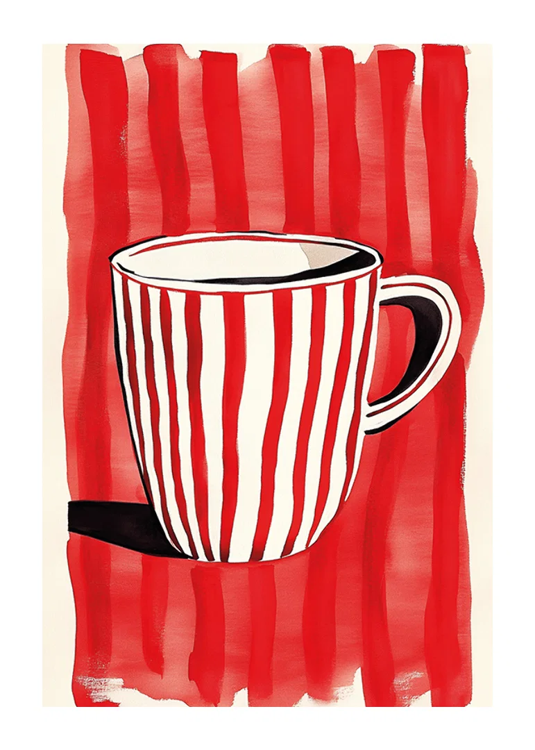 Captivating red and white mug against vibrant striped background pattern-12