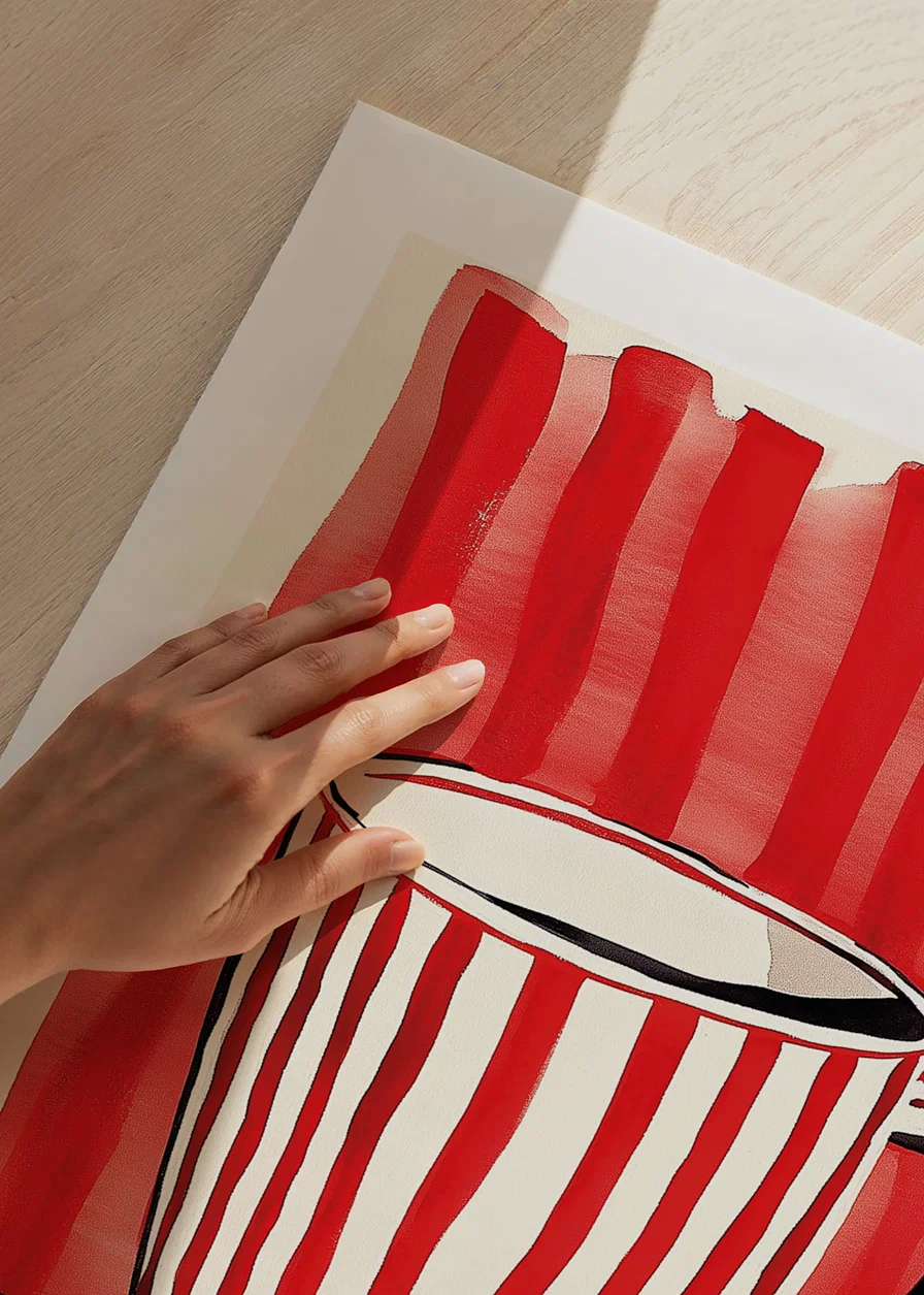 Captivating red and white mug against vibrant striped background pattern-12