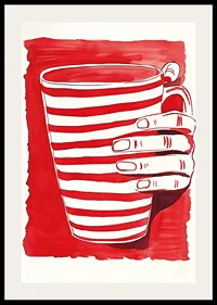Striped cup in red and white, a simple and vibrant art poster-2