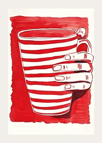 Striped cup in red and white, a simple and vibrant art poster-3