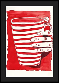 Striped cup in red and white, a simple and vibrant art poster-4