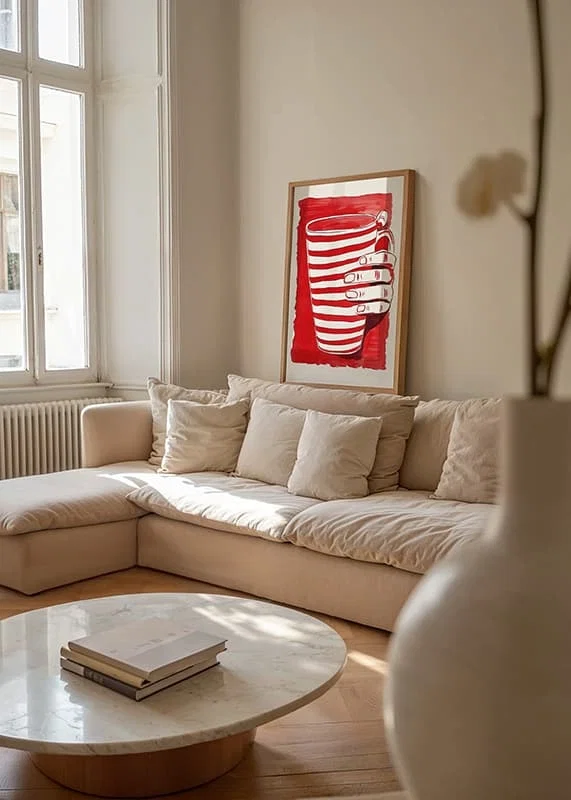 Striped cup in red and white, a simple and vibrant art poster-12
