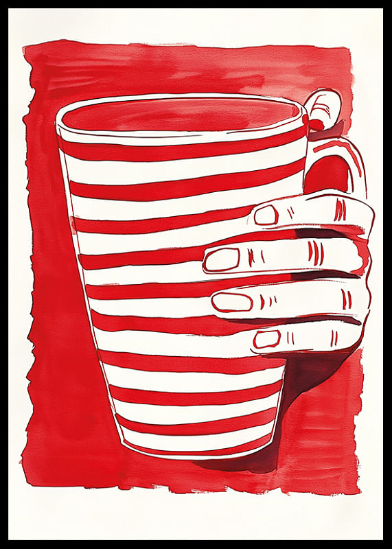 Striped cup in red and white, a simple and vibrant art poster-12