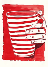 Striped cup in red and white, a simple and vibrant art poster-7