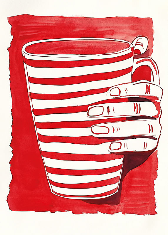 Striped cup in red and white, a simple and vibrant art poster-12