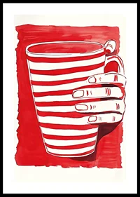 Striped cup in red and white, a simple and vibrant art poster-0