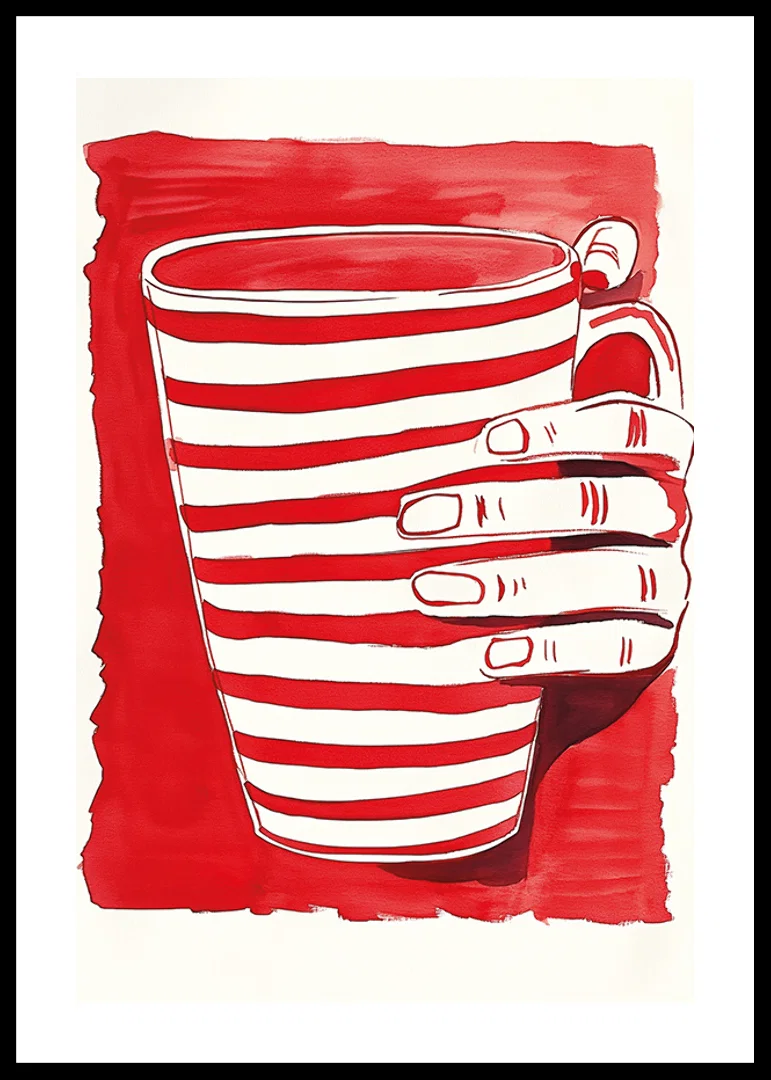 Striped cup in red and white, a simple and vibrant art poster-12