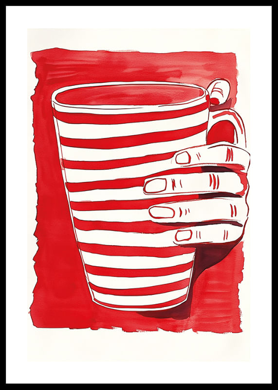 Striped cup in red and white, a simple and vibrant art poster-12
