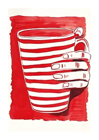 Striped cup in red and white, a simple and vibrant art poster-1