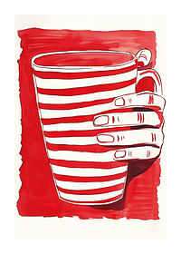 Striped cup in red and white, a simple and vibrant art poster-1